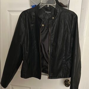 Baccini Black Leather Jacket Moto Style